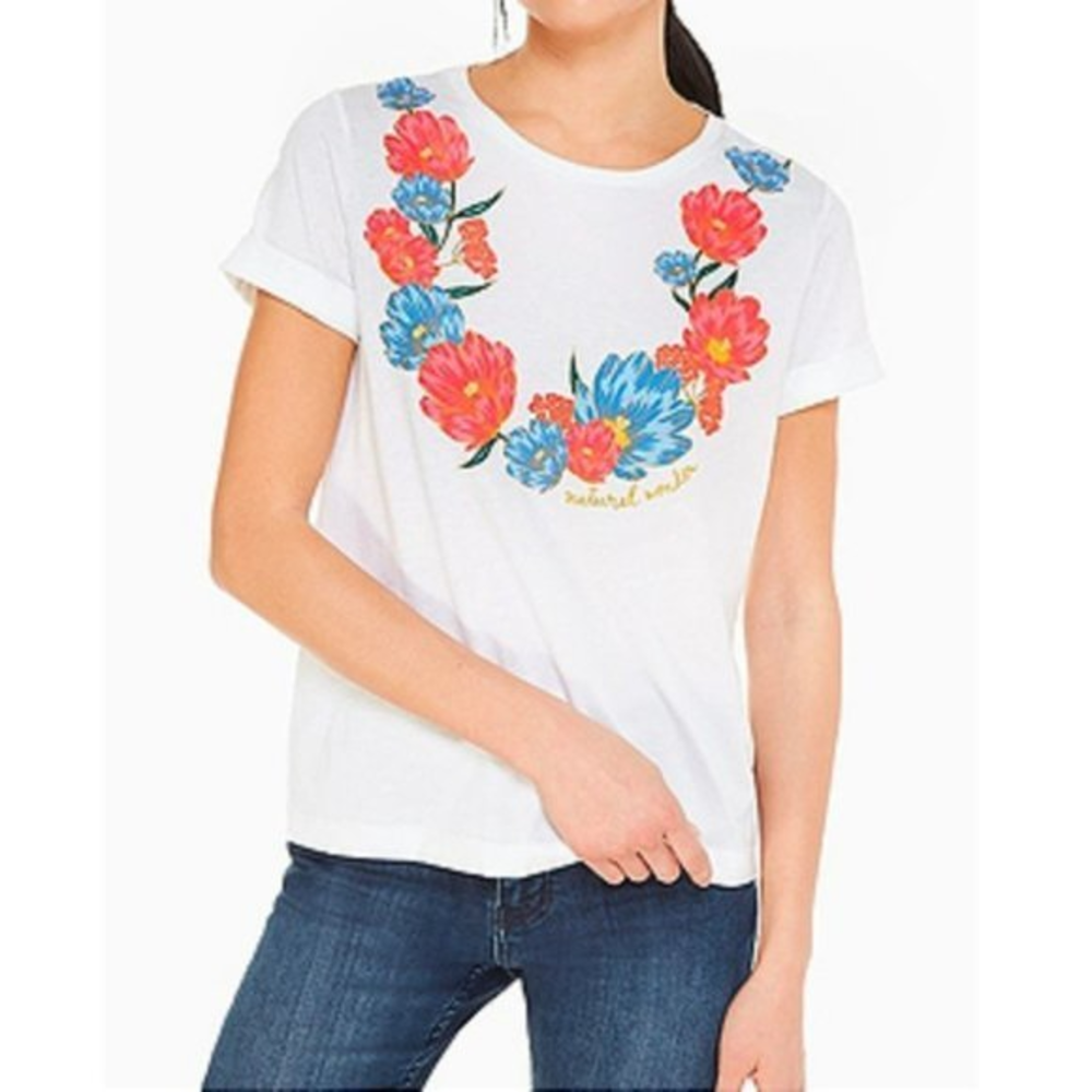 Kate Spade New York‎ Natural Wonder Floral Graphic Tee, T-Shirt, White Shirt, M